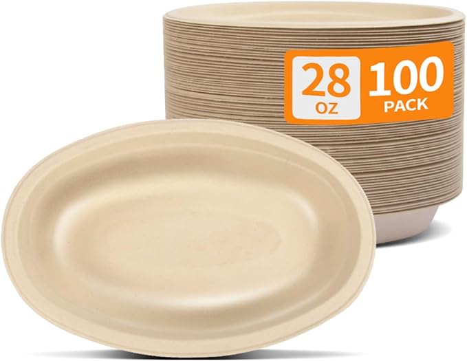28 oz Oval Paper Bowls 100 Pack by Celel