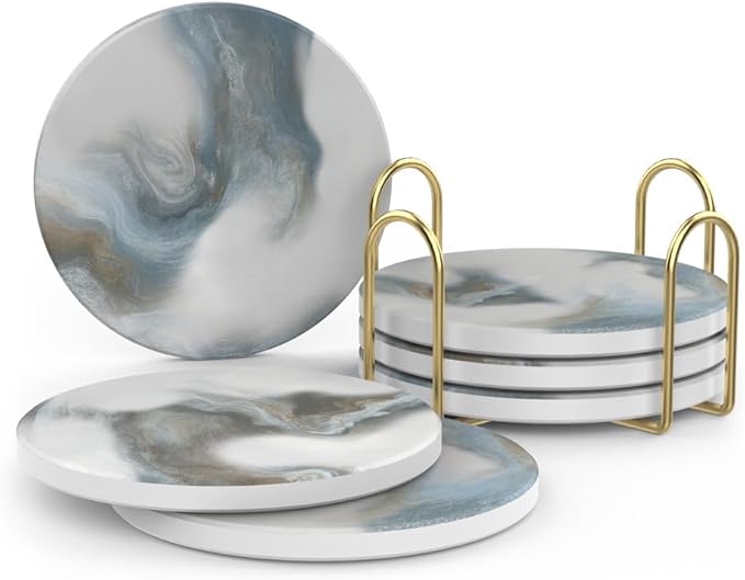 UMIRRO Absorbent Ceramic Stone Coasters Set of 6 by Umirro
