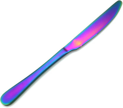 JASHII Modern Royal 5 Pcs Matte Rainbow 18/10 Stainless Steel Utensils Cutlery Dinnerware Set w/Drinking Straw, Knife Fork and Spoon Flatware Set for Wedding Festival Christmas Party Service for 1
