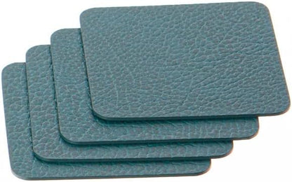 Nikalaz Set of 4 Placemats and 4 Coasters Made of Recycled Leather (18''x13'', Petroleum Green)