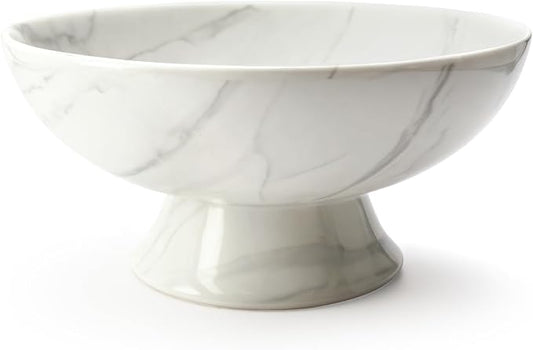 Accessoryway White Marble Texture Pedestal Decorative Bowl - Minimalist Decorative Fruit Bowl for Kitchen Counter, Entryway,Multi-Purpose Centerpiece bowl for Bread, Snacks, Candy-8"