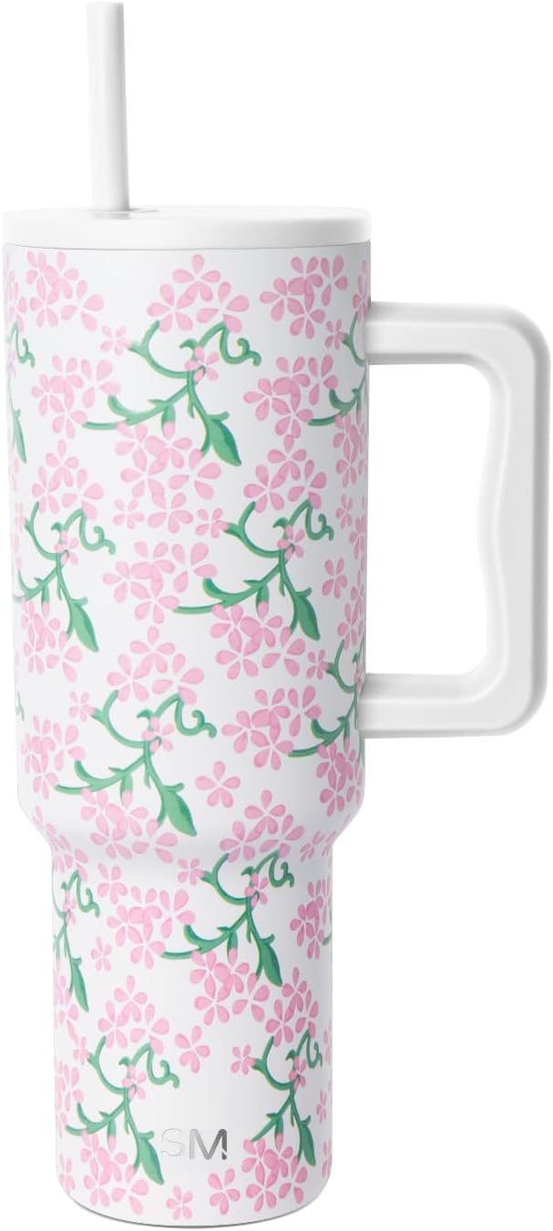Simple Modern Tumbler with Handle and Straw | 40oz | Floral | Trek Tumbler by Unknown