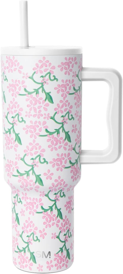 Simple Modern Tumbler with Handle and Straw | 40oz | Floral | Trek Tumbler by Unknown
