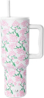 Simple Modern Tumbler with Handle and Straw | 40oz | Floral | Trek Tumbler by Unknown
