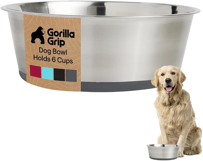 GORILLA GRIP Dog Bowl, Holds 6 Cups, Food Grade 304 Stainless Steel Food and by Unknown