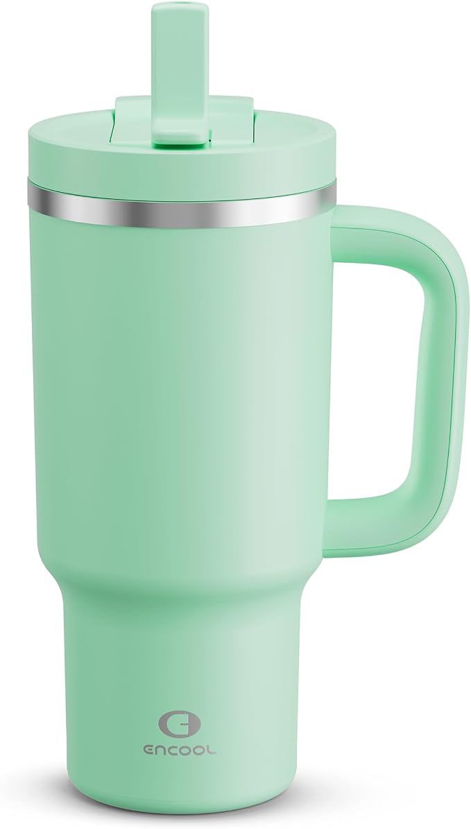 ENCOOL 32 oz Tumbler with Handle and Straw: Stainless Steel Insulated Tumbler by ENCOOL