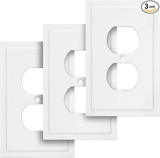 Henne Bery Modern Edge Decorative Wall Plate Switch Plate Outlet Cover, Durable Solid Zinc Alloy (Single Duplex 3PK, White)