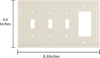 Henne Bery Modern Edge Decorative Wall Plate Switch Plate Outlet Cover, Durable Solid Zinc Alloy (Triple Toggle/Single Decorator, Light Almond)