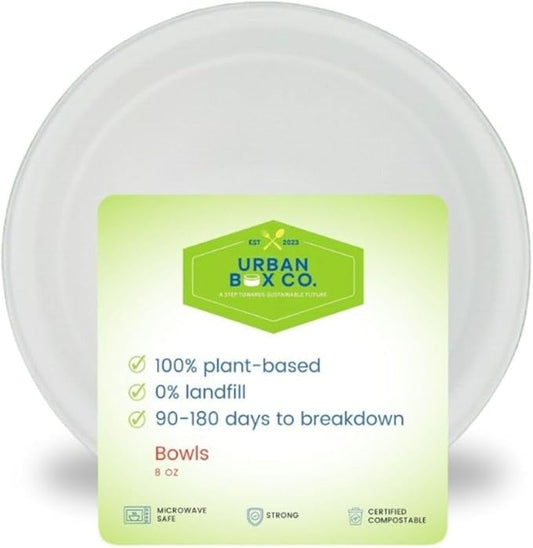 8oz Compostable Paper Bowls, Heavy-Duty Eco-Friendly Bagasse Bowl, Biodegradable & Heat-Resistant for Hot & Cold Foods, Soups, Dessert, Salads, Ice Cream, Pasta, Snacks, 200 Pack