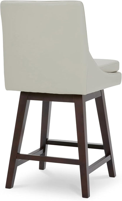 CHITA Counter Height Swivel Bar Stools Set of 3, FSC Certified Upholstered Faux Leather Barstool Chairs with Back, 26.8" H Seat Height, PU Leather in Creamy Grey