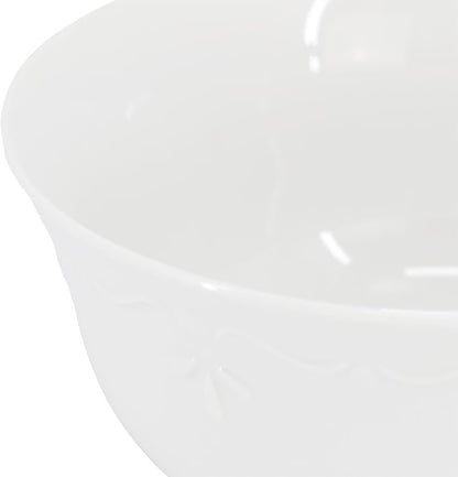 Elama Henryi 6 Piece Embossed Rim Detail Porcelain White 6.1 Inch Bowl Set - Image 3