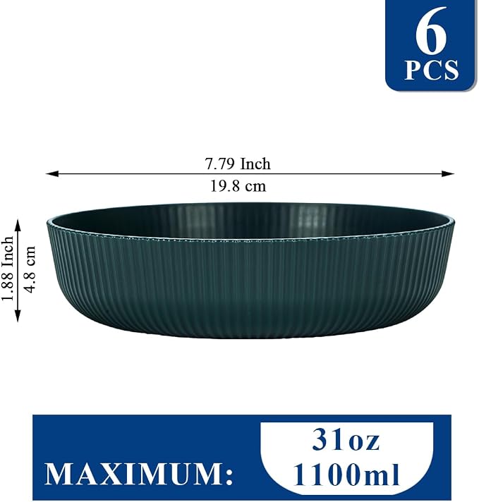 HOMQUEN Pasta Bowls Set of 6, 37oz Salad Bowls Green Soup Bowls, Large Pasta - Image 2