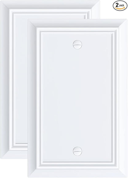 2-Pack Single Blank Wall Plate, Durable Natural Bamboo Fiber Wall Plate Cover,Pure White 1 Gang Wall Plate for Unused Outlets/Switches, Corrosion Resistant