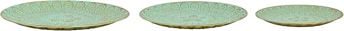 Rustic Round Decorative Tray Set of 3 Vintage Hammered Metal Trays Distressed Design Circle Candle Plate for Candle Coffee Entryway Table Kitchen Bathroom Wedding Party Counter Organizer Decor (Green)