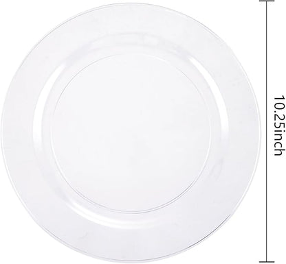 bUCLA 30PCS Clear Plastic Dinner Plates Disposable - 10.25" Heavy Duty Clear Plastic Plates for Party & Wedding