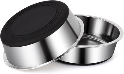 Dog Bowls Durable Heavy Duty Stainless Steel Dog Bowls Non-Slip Basic Bowl for Dogs with Rubber Base (2 Pack, 2 Cups)
