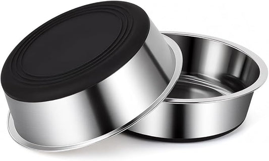 Dog Bowls Durable Heavy Duty Stainless Steel Dog Bowls Non-Slip Basic Bowl for Dogs with Rubber Base (2 Pack, 2 Cups)