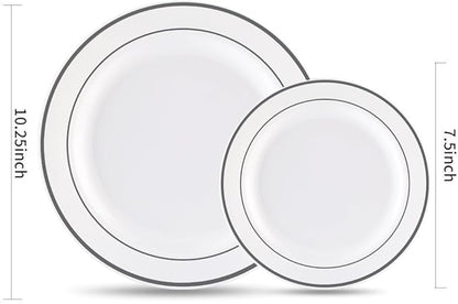 WDF 60PCS Silver Plastic Plates Disposable - Silver Plates Include 30 PCS 10.25inch Dinner Plates and 30PCS 7.5inch Salad Plates for Wedding & Party Christmas