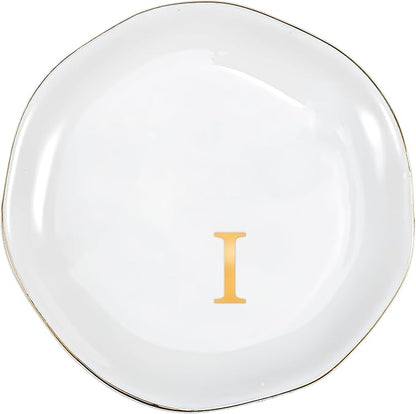 ProCase Ceramic Jewelry Tray, Initial Ring Dish Trinket Plate Engagement Gift, Small Personalized Monogram Ring Bowl for Wedding, White Decorative Jewelry Holder for Women Vanity -Letter I