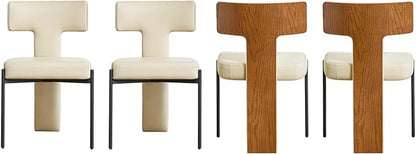 Beige Dining Chairs Set of 4,Faux Leather Dining Chairs with Soft Cushion,Comfortable Upholstered Armless Dining Room Chairs with Curved Plywood Back