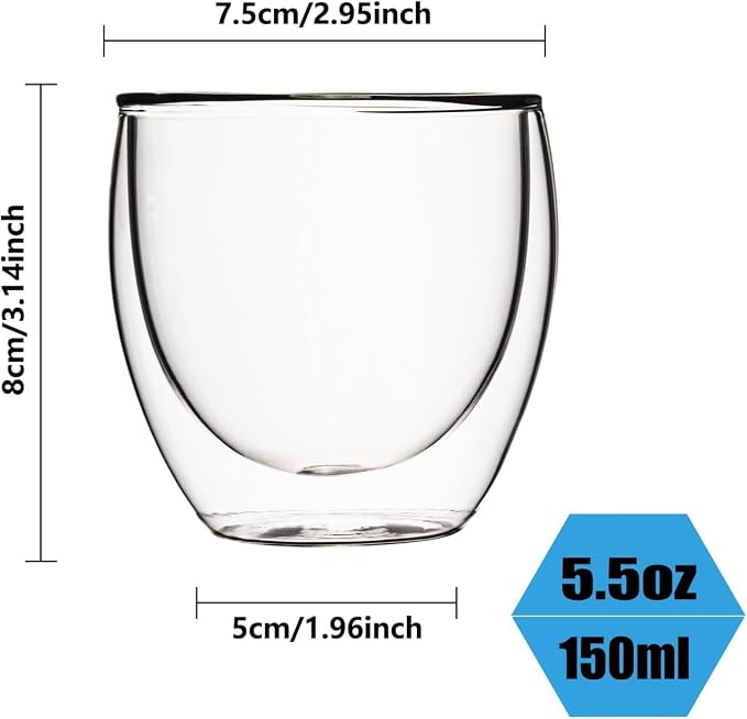 5.5oz Glass Coffee Mugs Set of 4, Double Walled Espresso Cups - Image 4