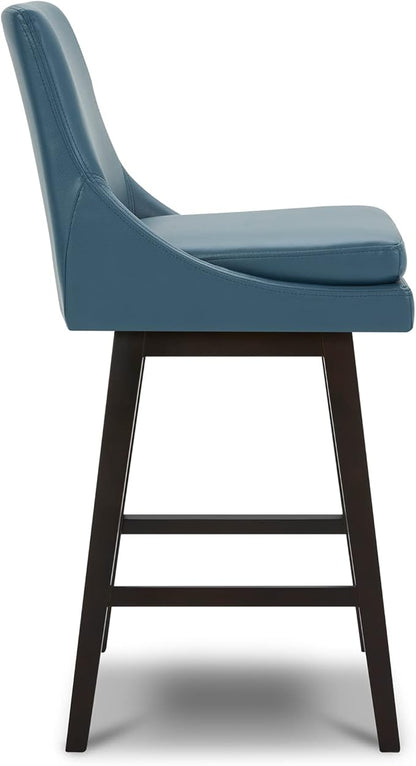 CHITA Bar Height Swivel Barstool with Back Set of 2, FSC Certified Upholstered Bar Stool, 30.7" H Seat Height, PU Leather in Dark Blue