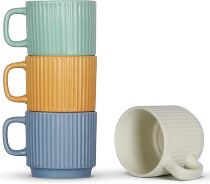 Stackable Coffee Mugs Set of 4, 7 OZ Ceramics Espresso Cups by SHOWFULL
