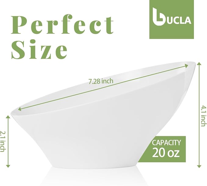 bUCLA 12 Pack White Plastic Serving Bowls - 20 OZ Angled Party Table Salad and - Image 2