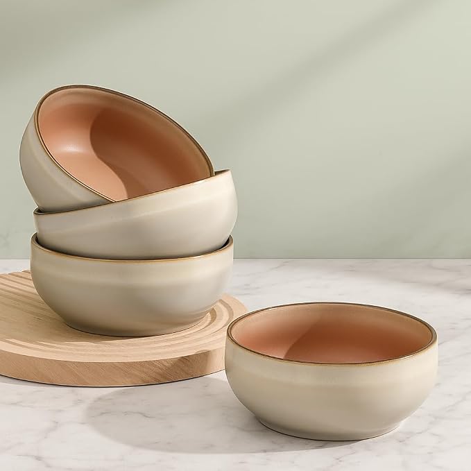 Stoneware Ceramic Cereal Bowls Set of 4, 21 oz | Lead-Free, Cadmium-Free | by AvaNord