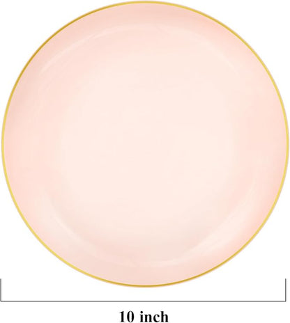 100 PCS Pink Gold Plastic Plates, 10 inch Pink Disposable Plates for Party, Plastic Dinner Plates for Party, Graduation, Wedding