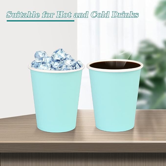 25 Pack 8 oz Disposable Paper Cups, Light Blue Paper Coffee Cups | Beverage - Image 3