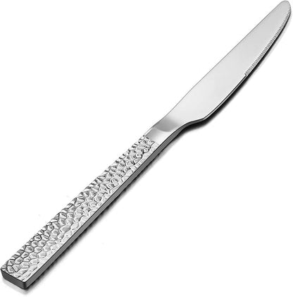 E-far Hammered Dinner Knives Set of 12, 8.9 Inch Stainless Steel Serrated Steak by E-far