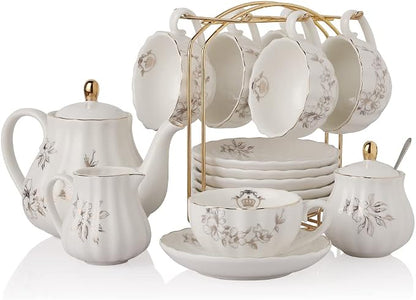 Porcelain Tea Sets British Royal Series, 8 OZ Cups & Saucer Service by Sweejarco1949