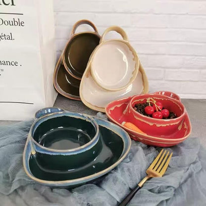 Soup and Side Bowl Plate Ceramic, Chip and Dip Divided Bowls, Anti-Soggy Cereal Bowl Bread Dipping Bowls Plates for Salad Breakfast, and Sandwich Ideal for Home and Restaurant (lime+lue)