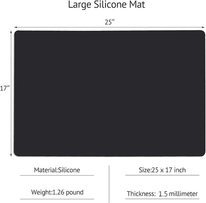 Gartful Silicone Mats for Kitchen Counter, Thicker 0.06", 25 x 17 inches Multipurpose Table Mat, Silicone Pad Desk Work Mat, Nonstick Nonskid Heat-Resistant Pad, Placemat, Black