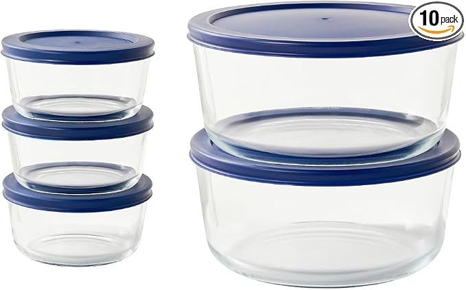 10-Piece Glass Food Storage Containers Set | 2-Cup & 6.5-Cup, Leakproof | by DuraLiving