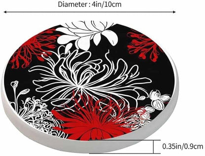 Chrysanthemum Flower Drink Coasters Modern Monochrome Peonies Spring Floral Blossom Housewarming Presentss for New Home Present for Friends,2 Pcs,4 X 4 X 0.35 Inches