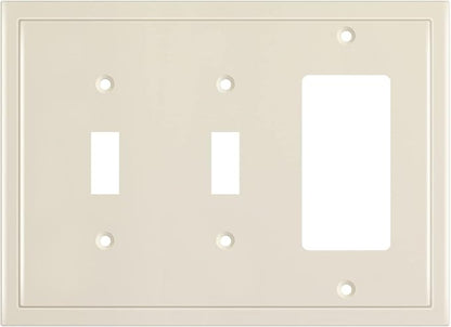 Henne Bery Modern Edge Decorative Wall Plate Switch Plate Outlet Cover, Durable Solid Zinc Alloy (Double Toggle/Single Decorator, Light Almond)