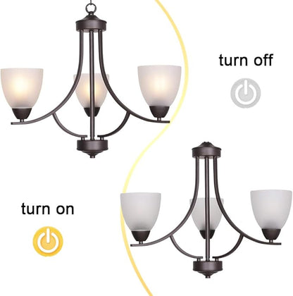 VINLUZ 3 Light Shaded Contemporary Chandeliers with Alabaster Glass Oil Rubbed Bronze Modern Light Fixtures Ceiling Hanging Mid Century Pendant Lighting for Dining Room Living Room Hallway Bedroom
