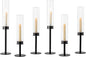 Hewory Black Candlestick Holders Hurricane Candle Holder, 6Pcs Candle Stick Candle Holder Candelabra, Taper Candle Holders with Glass Candle Cover for Wedding Table Centerpiece Christmas Decor