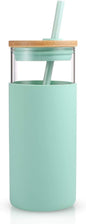 Tronco 20 oz Glass Tumbler with Lid and Straw, Iced Coffee Cup and Smoothie Cup with Bamboo Lids & Protective Silicone Sleeve, Dishwasher Safe, BPA-Free, Glass Cup 1 Pack