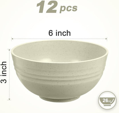 HEYCOME 12 Pcs Unbreakable Cereal Bowls Set, 26 Oz Wheat Straw Bowls Set - Image 2