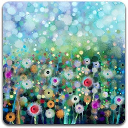 Beautiful Watercolor Flowers Square Coaster Set - Made of Recycled Rubber - Set of 4