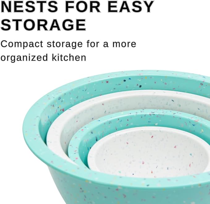 Confetti Melamine Mixing Nesting Bowls Set, 4 Piece 18oz to 4qt Mint | Colorful - Image 2