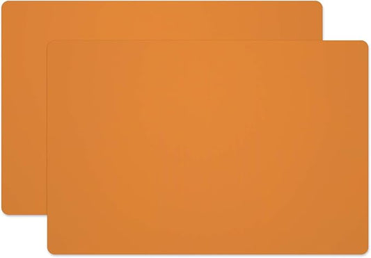 Silicone Placemats, Food-Grade Non-Slip Waterproof, Dining, Stain Resistant, Countertop Protector, Kitchen Counter Mat, Heat Resistant, Baking mat Dishwasher Safe (23.6"×15.7"-2pack, Orange)