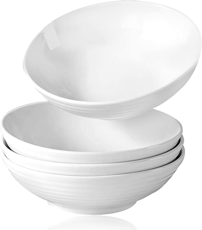 7.1" White Pasta Bowl, 26 oz Ceramic Pasta Bowls Set of 4, Wide & Deep | Large by HausArtXJustHome