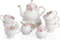 Sweejar 21 Piece Porcelain Tea Set, Vintage British Floral Relief Gold Rimmed by Sweejarco1949