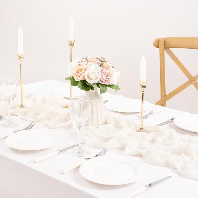 3 Pack Ivory White Cheesecloth Table Runner Rustic Gauze Centerpiece | - Image 4