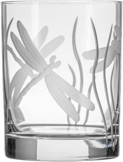Rolf Glass Dragonfly Double Old Fashioned Glass | 13oz Etched Whiskey Tumbler | Set of 2 | Lead-Free Etched Glassware | Made in the USA (Set of 2)