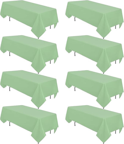 8 Pack Sage Green Tablecloth 60 x 102 Inch Rectangular Table Cloth for 6 Foot Rectangle Tables, Wrinkle Resistant Washable Polyester Fabric Table Covers for Wedding Party Banquet Buffet and Camping